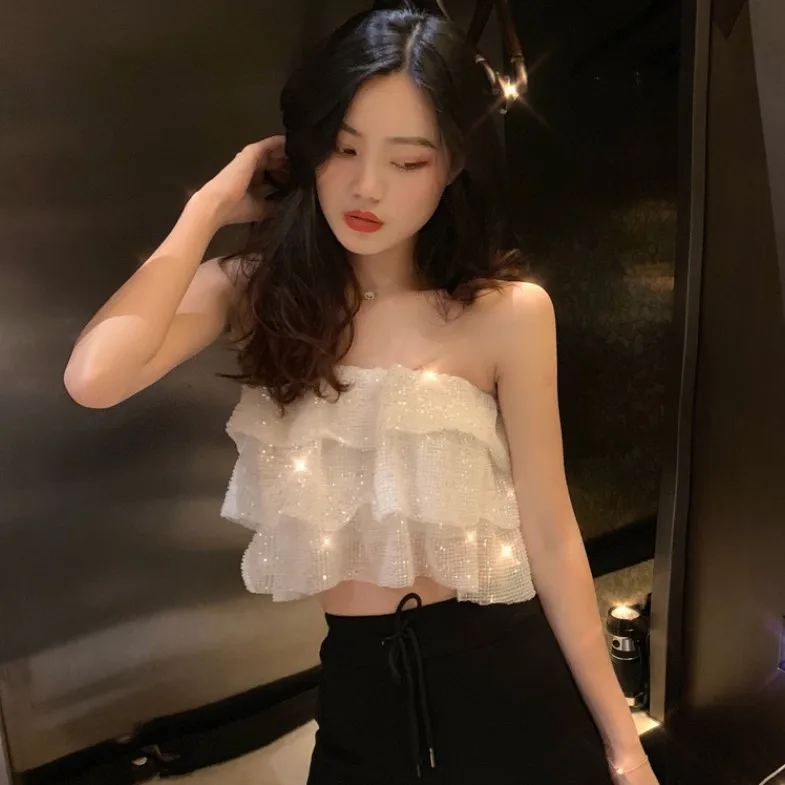 

2019 Spring And Summer New Style Sexy Western Style Cake Tube Top + Trumpet Pants Korean-style Two-Piece Set-Style Set WOMEN'S D