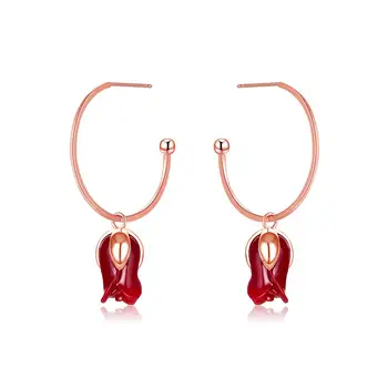 

Rinntin Real 925 Sterling Silver Earrings Hook Romantic Rose Shape Red 3 Layers Rose Gold Plated Earring Drop For Girls TEQE21