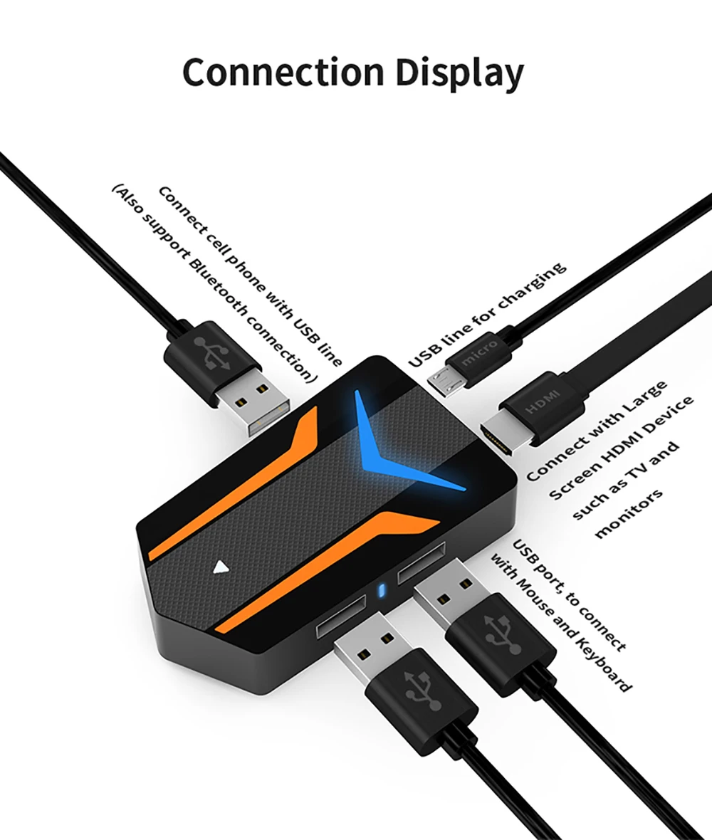 MiraScreen Mobile Game Keyboard Mouse Converter, Cast the Mobile Phone Screen to a Big Screen and Turn Into a Gaming Console