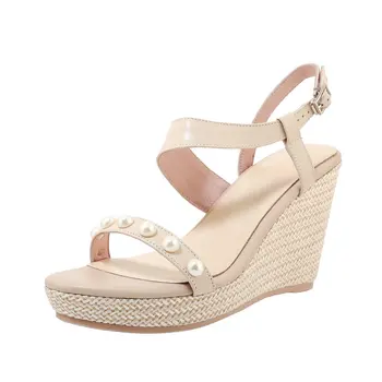 

Platforms pearl Rivets Sandals For Ladies Buckle Famale High Heels Pumps 2020 Summer Party Basic Wedged Shoes Woman