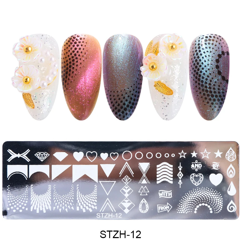 1pcs Nail Art Stamps Nail Stamping Plates Templates Letters Butterfly Leaves Cats Stars Gel Polish Manicure Stencils TRSTZH01-12