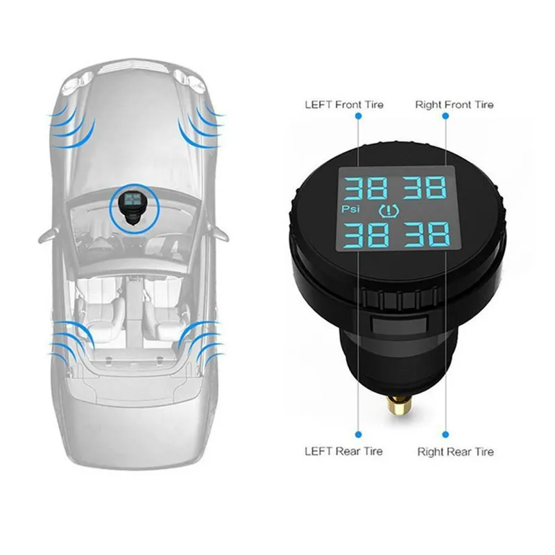 Система контроля давления в шинах для автомобиля TPMS Беспроводная 4 датчика прикуриватель система контроля давления в шинах внешние датчики
