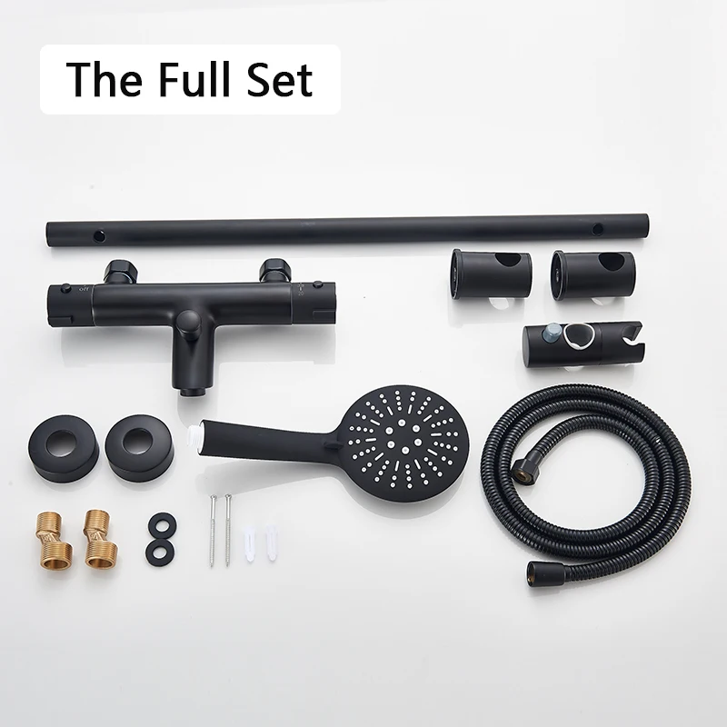 Rozin Matte Black Thermostatic Shower Faucet Wall Mounted Temperature adjustable Bathtub Mixer Tap With Handheld Bathroom Shower 5