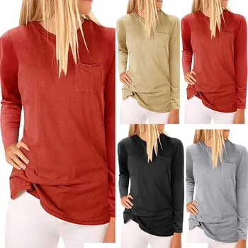 

womens tops and blouses Long Sleeve V-Neck Patchwork Pullover womens shirts Blouse Tops blusas mujer de moda 2019