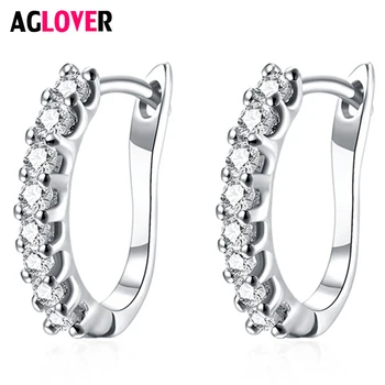 

AGLOVER Shiny AAA Zircon 16mm 925 Sterling Silver Single Row Inlaid Crystal Earrings For Women Fashion Wedding Party Jewelry