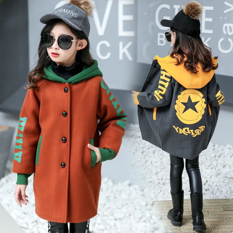 

2018 New Korean CHILDREN'S Jacket Girls Winter Big Boy Children Printed Hooded Duffle Coat Childrenswear