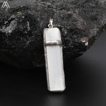 

15-20x56-64mm Natural Plaster Stone Irregular Rectangle Plated Tin Pendant Necklace Women Fashion Jewelry YT-175AMAB