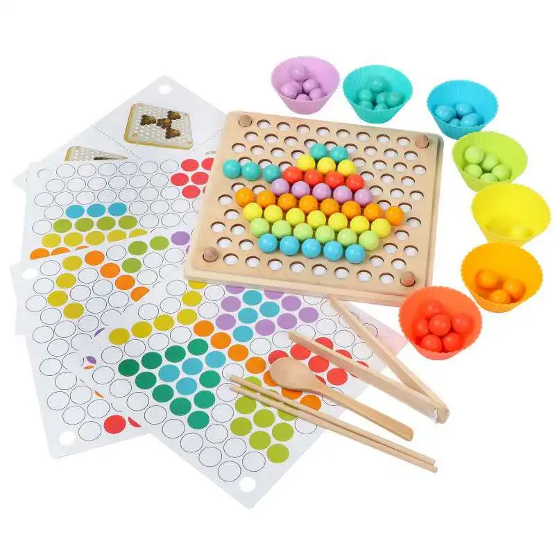 Дети для раннего развития монтессори цвет сортировки деревянные игрушки руки обучения мозгу клип бусины математическая игрушка игра для детей