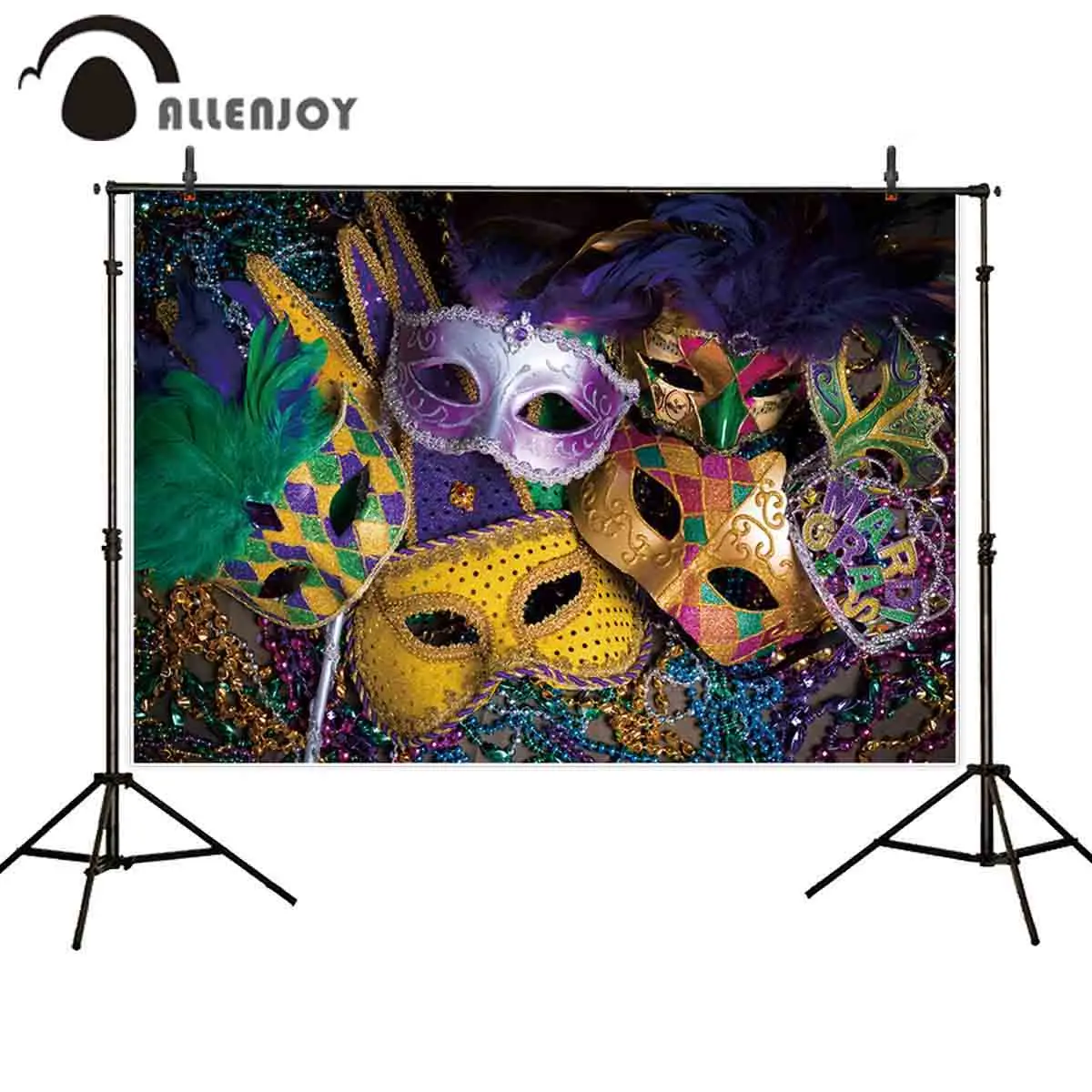 Allenjoy Party Curtains Colorful Feather Pearl Letters Mardi Gras Photocall Celebrate Event Wall Decor Dancing Music Banner | Дом и сад