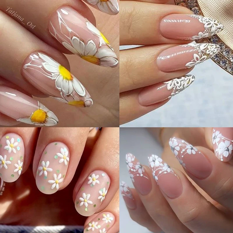 1Sheet White Embossed Flower Lace 5D Sticker Decal Wedding Nail Art Designs Floral Flower Transfer Decal Japanese Geometry nail stickers,nail art decoration,nail decals