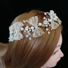 Превосходное шампанское лук свадебные диадемы повязки на голову Hairwear Chaplet парикмахерские ювелирные аксессуары, роскошный корейский жемчужный гребень