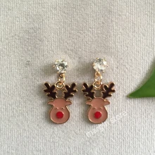 Brown Red Nose Christmas Reindeer Head Metal Earrings Jewelry Gift Holiday Earrings