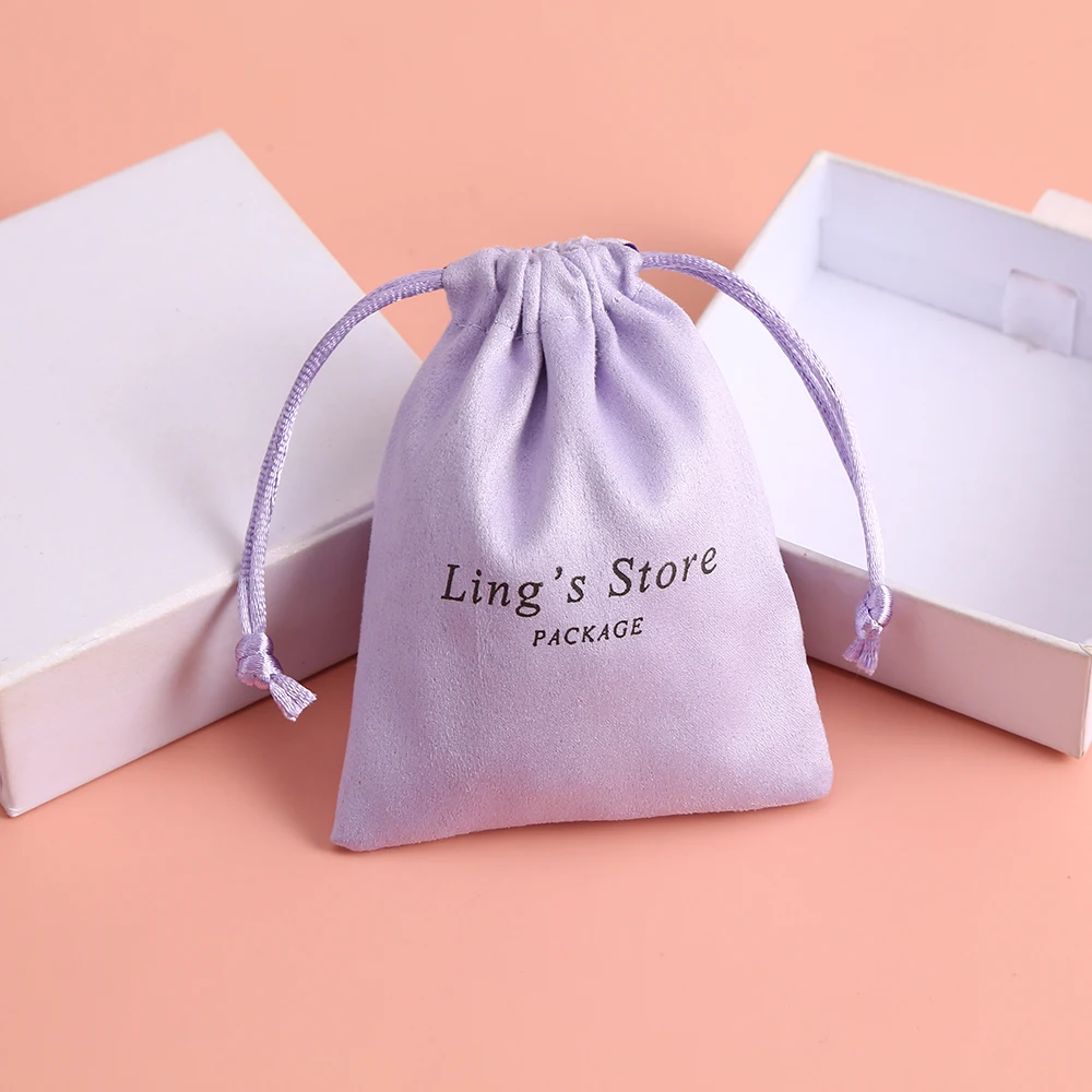 100 Personalized Flannel Velvet Drawstring Bags Jewelry Pouches for Ring Necklace Bracelets Earring Wedding Favor Gift Packaging