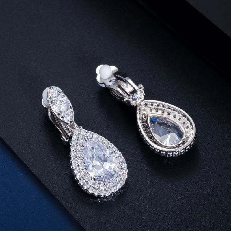 Фото Серьги-клипсы женские с фианитом, без пирсинга, E100 №3