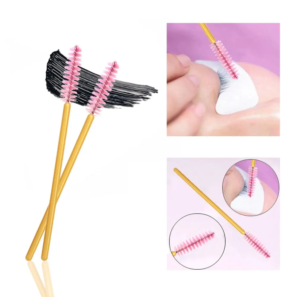 Eyelashes Brush Eyelash Brush Makeup Brush Makeup Tool Makeup Brush Set Makeup Tool Set 50Pcs/Pack Disposable Micro Eyelash Brushes Mascara Applicator Wand Brushes Comb Eye Lashes Brush Makeup Tools Gold Handle