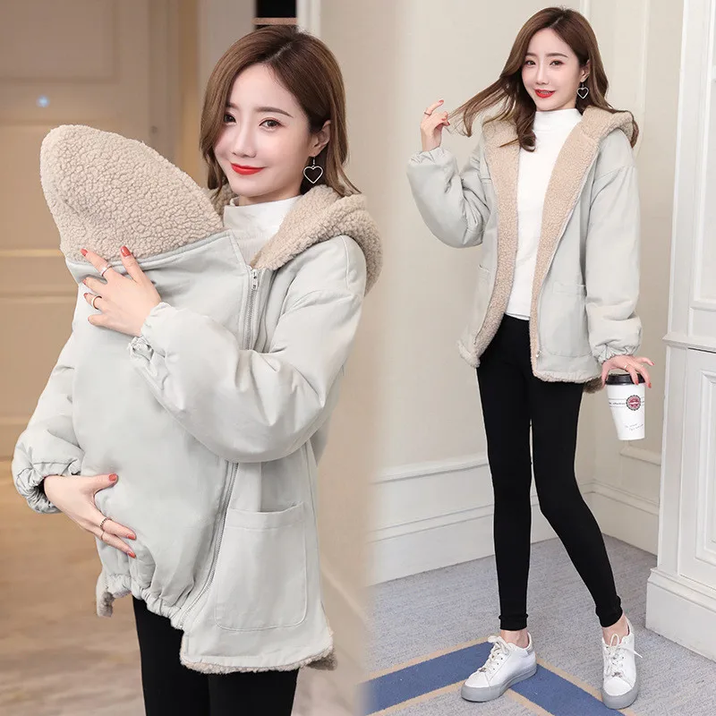 Baby Carrier Jacket Hoodies Autumn Winter Maternity Clothes Kangaroo Warm Mom Outerwear Coat for Pregnant Women Hooded Sweater