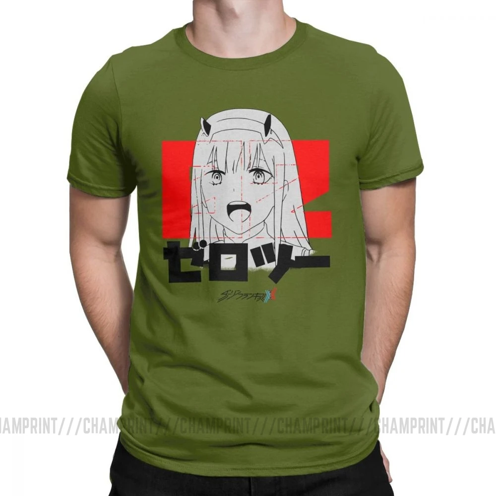 Darling In The Franxx Zero Two аниме футболка "Манга" человек короткий рукав стильная футболка с круглым вырезом Топы из чистого хлопка Графические футболки - Цвет: Армейский зеленый