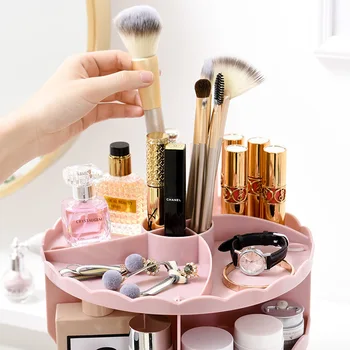 

Cosmetics Rack Bathroom Organizer Rack 360 Rotating Adjustable Makeup Organizer Shelf Storage Box for Cosmetics Brushes Tabletop