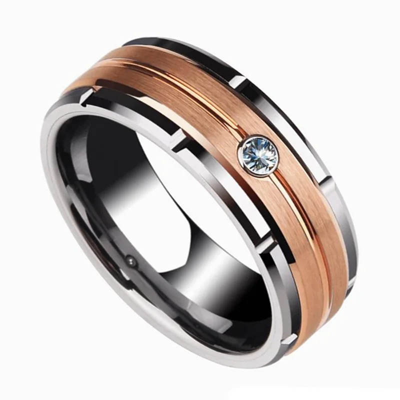 Fdlk Classic Men's Ring Charm Rose Gold Color 8mm Ring Trendy Men