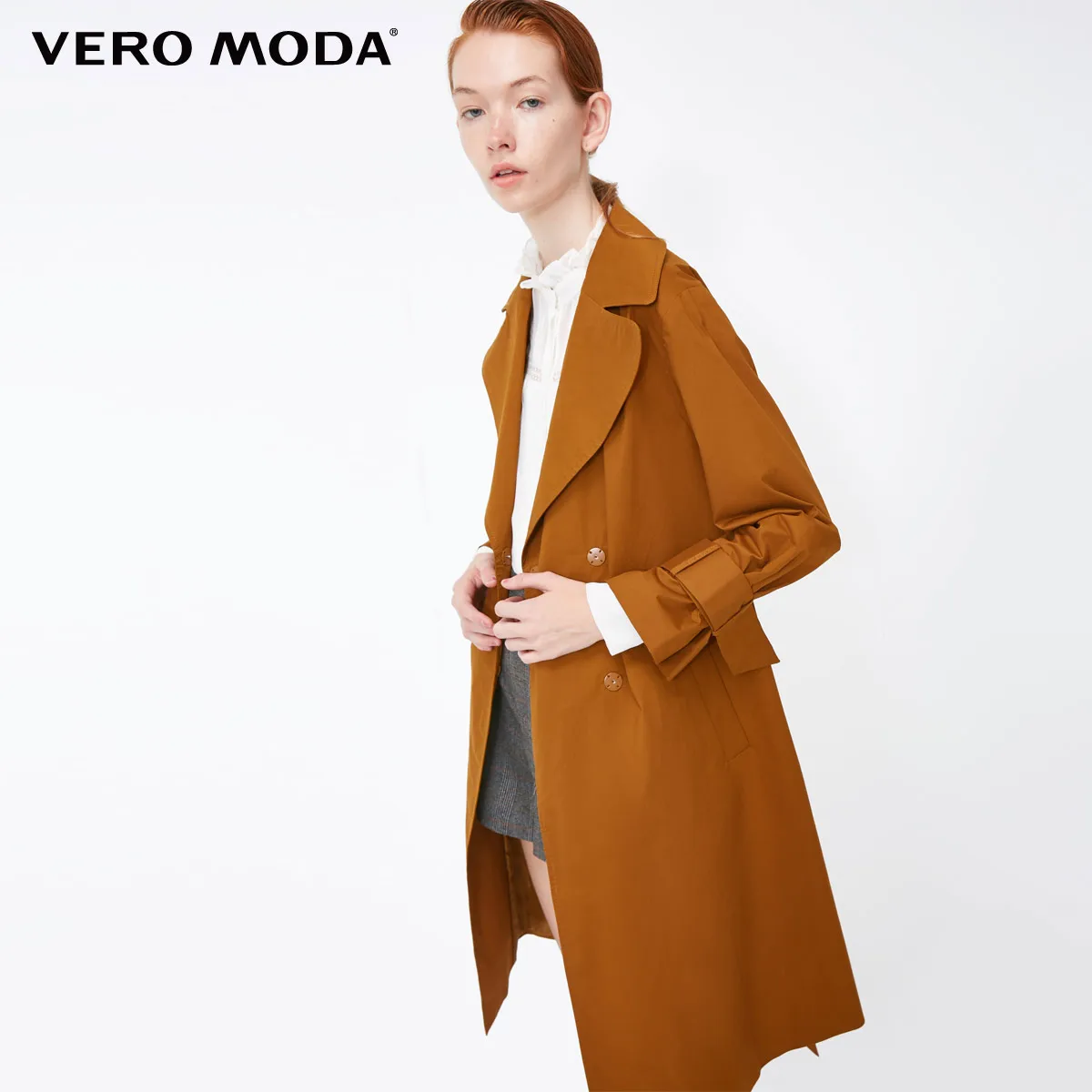 Vero Moda Новое поступление женские лацканы на шнуровке потайные пуговицы ветровка пальто | 318321526 - Цвет: Burnt caramel