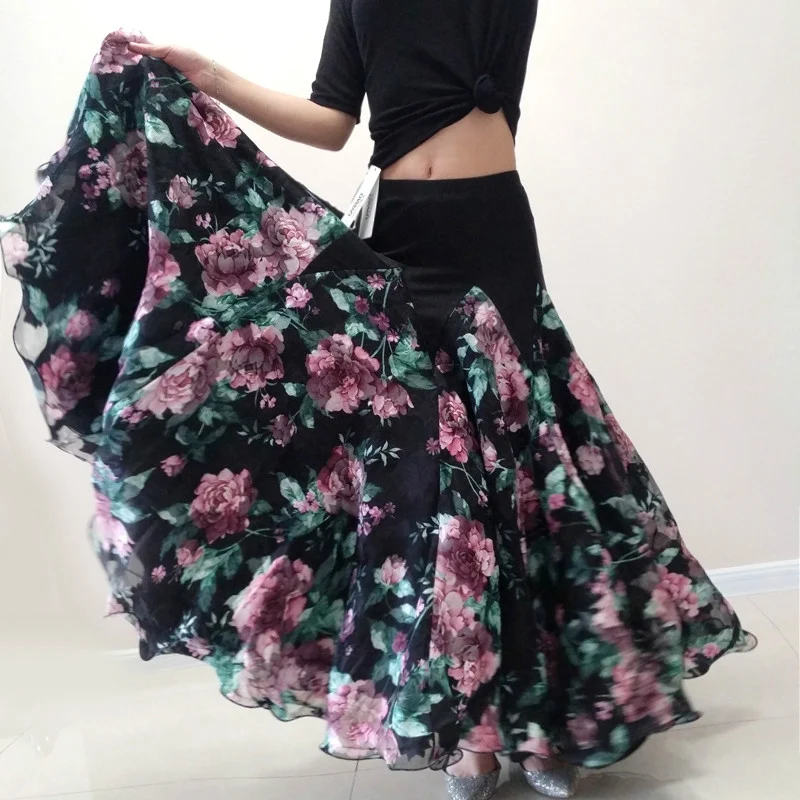 2020 New Standard Flower Printing Ballroom Dance Skirt Waltz Dancing Wear For Women Long Skirts Customize Size DL5267 | Тематическая