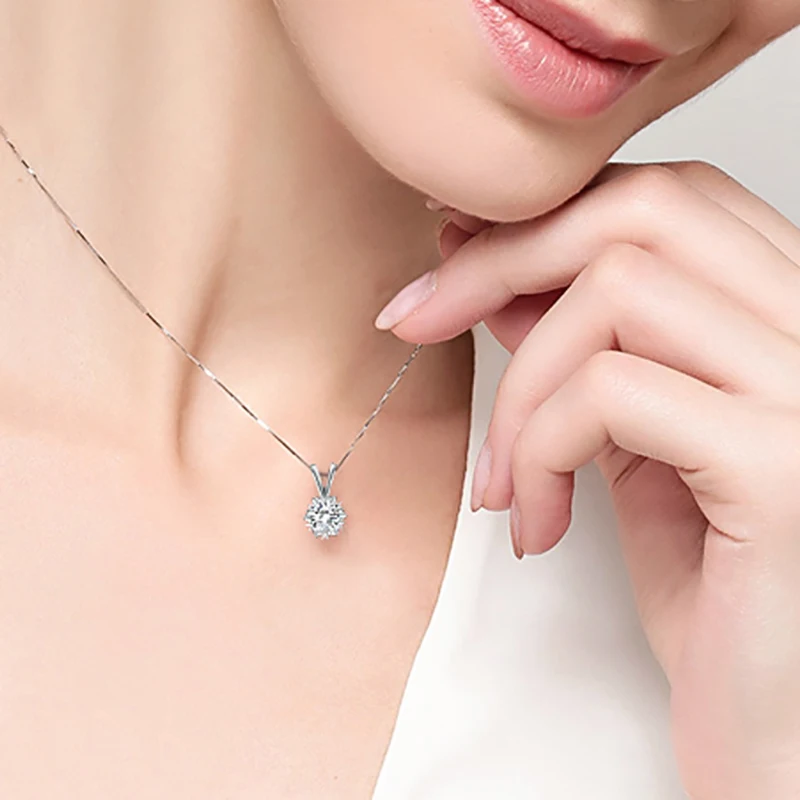 BOEYCJR 925 серебро снежинка 1ct/2ct D Цвет Муассанит VVS помолвка свадьба кулон ожерелье для женщин Подарок на годовщину