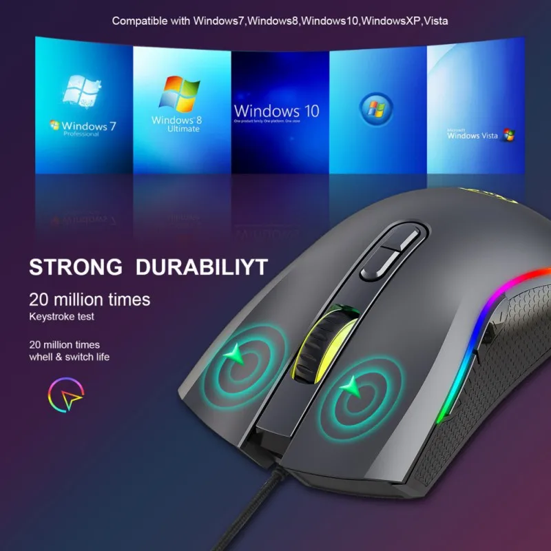 Проводная игровая мышь USB RGB оптическая мышь 6 Регулируемых 7200 dpi Макросъемка программа мышь для Windows 2000/XP 1 win71 win8/win10