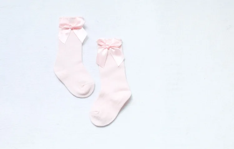 Pink Детские носки для маленьких девочек с большим бантом; гольфы из мягкого хлопка с кружевом; kniekousen meisje - Цвет: Pink