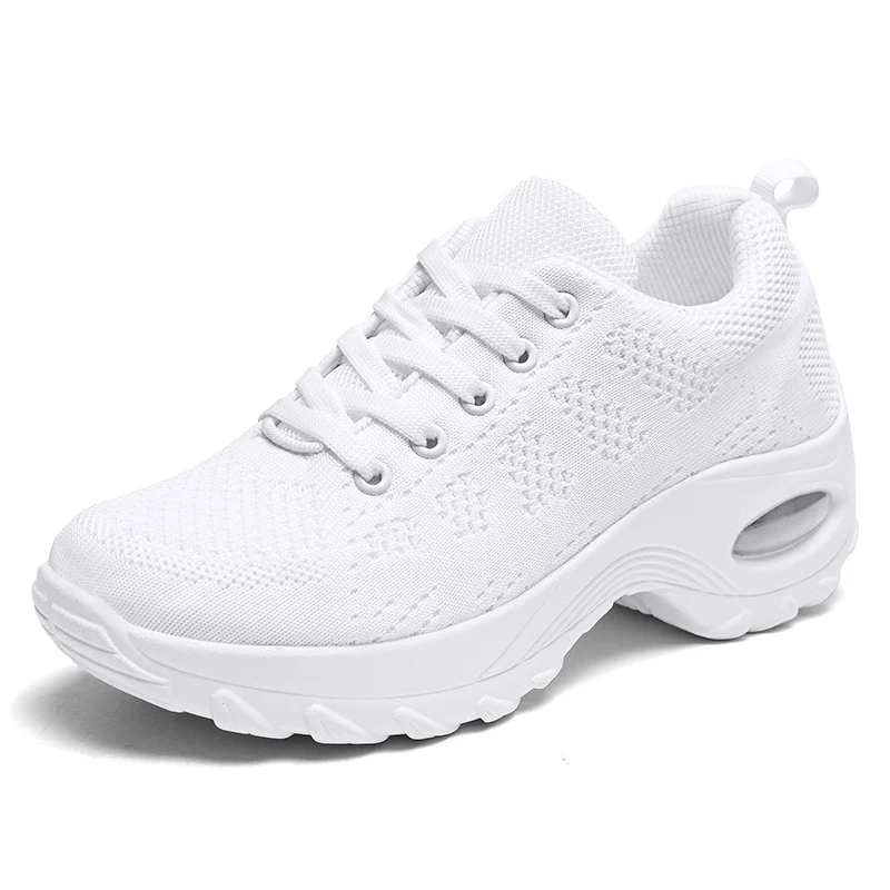 Женские кроссовки на платформе; обувь на плоской подошве с воздушной подушкой; женская повседневная спортивная обувь для бега; Легкая теннисная сетчатая обувь; большие размеры 41, 42 - Цвет: White