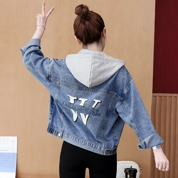 

L Jeans Coat Female Short Autumn 2020 New Style Loose BF Hooded Hong Kong