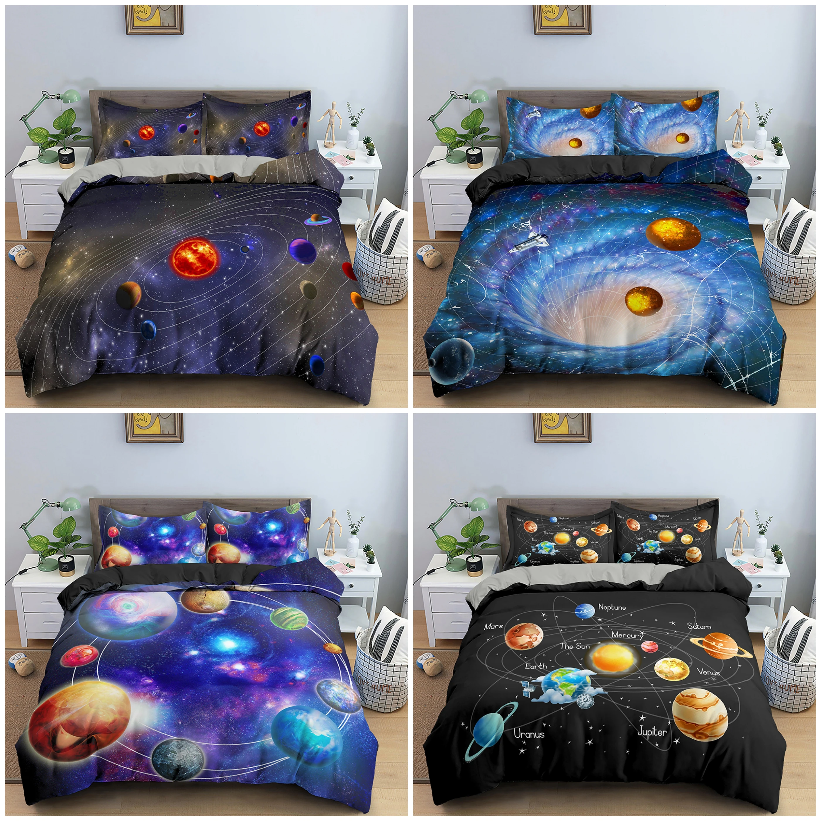 

Galaxy Planet Printed Duvet Cover Set Microfiber Bedding Set Queen King Size Quilt Cover With Pillowcase Teens Boy Bedclothes