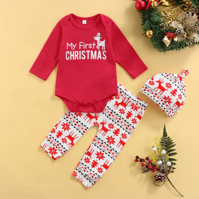 Newborn Baby Girl Christmas Clothes Sets Cute Letter Deer Print Top