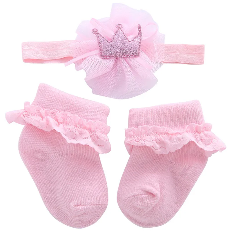 Kid's Socks For Newborns Baby Girl Socks Hair Band Set Cotton Bebe Toddler Socks+ Bow Headband Lace Infant Birthday Gift 0-12M