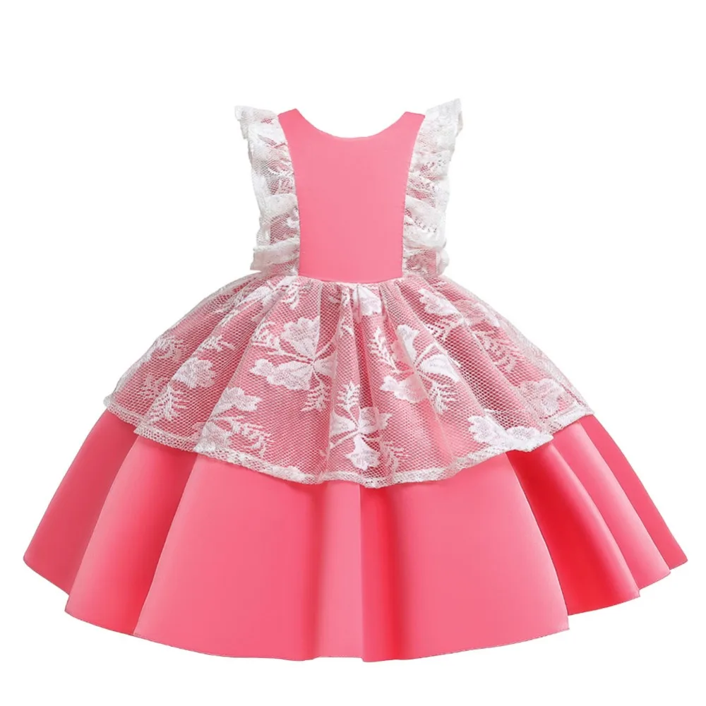Одежда для маленьких девочек; Vestido; кружевное многослойное платье с оборками для девочек; платье-пачка для свадебной вечеринки; летние платья принцессы с открытой спиной для маленьких детей