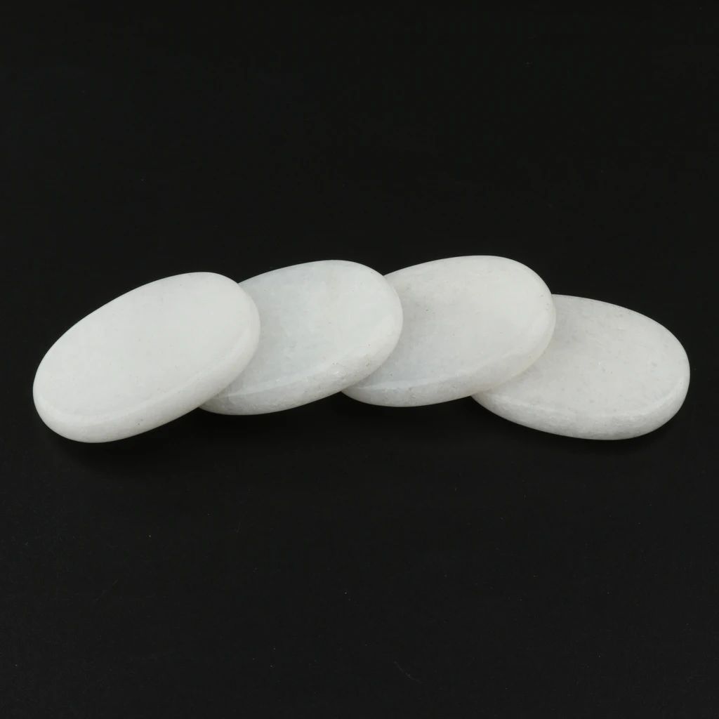 4Pcs Body Facial Spa Massage Stone Natural Lava Stone Set Hot Spa Rock Stones - (3x4CM) White