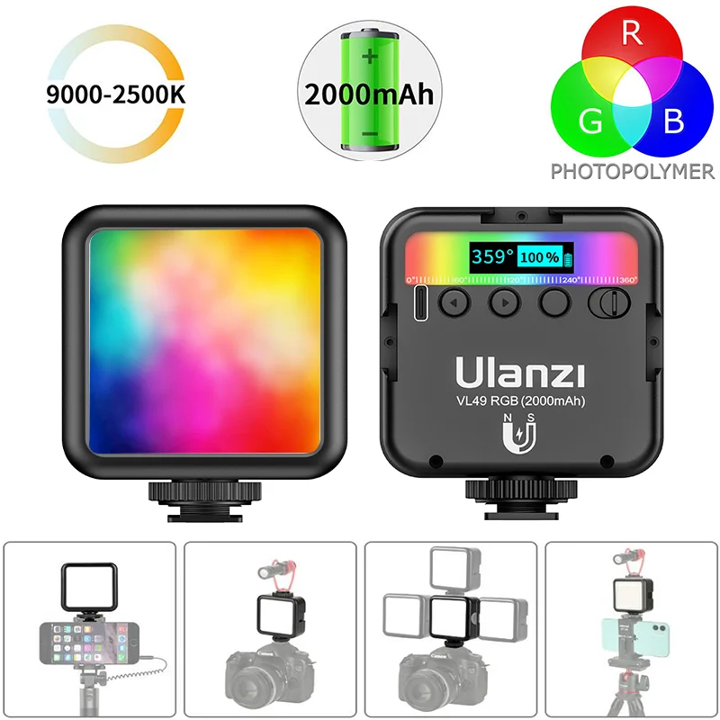 

Ulanzi Mini RGB LED Light With Tripod Selfie Colorful Photography Lighting for TikTok Vlogging Short Video YouTube Live Vlog