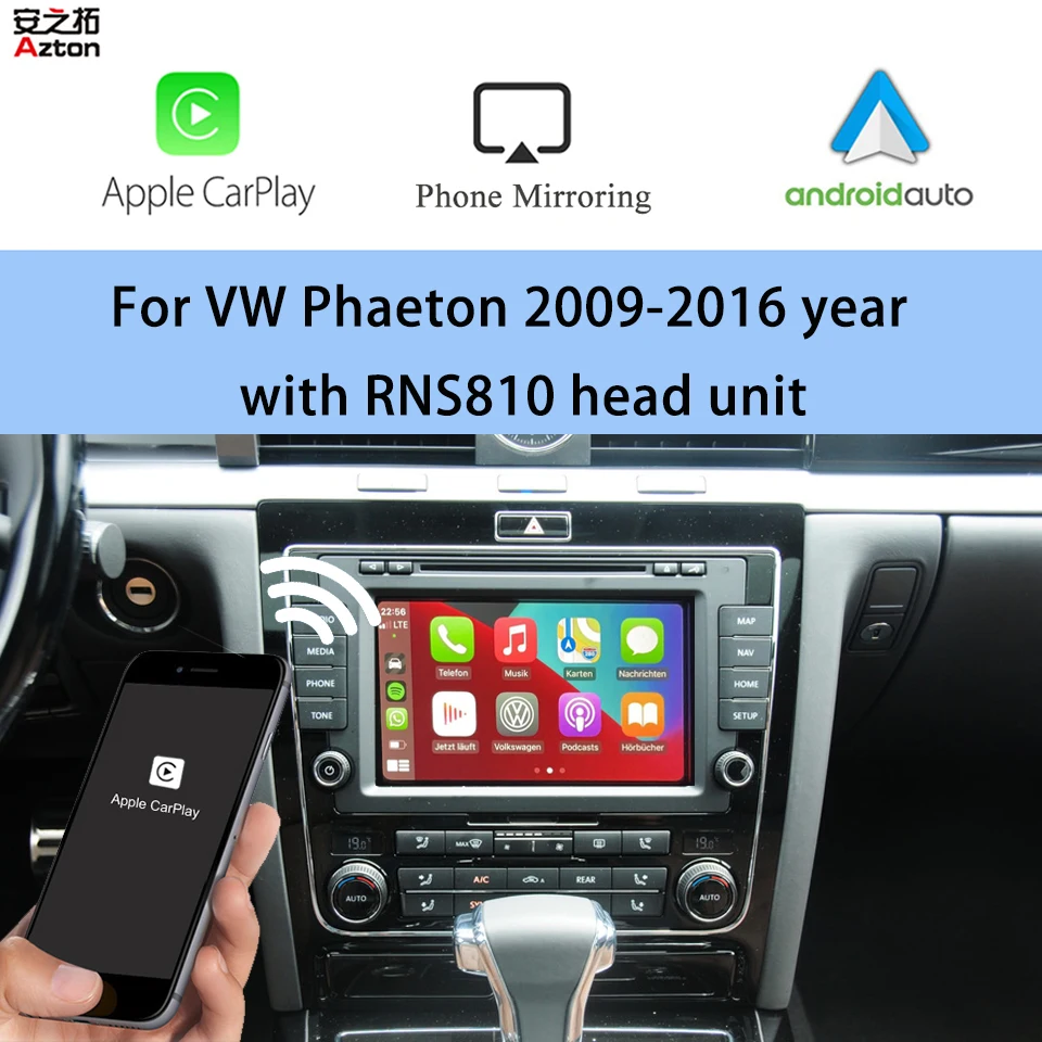Автомобильный видеоинтерфейс AZTON Android iPhone Apple CarPlay для Volkswagen Phaeton RNS810 Wi-Fi