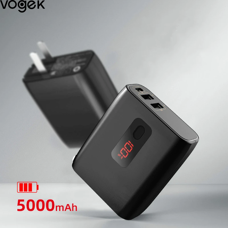 Vogek Foldable Plug 2 in 1 USB Charger Power Bank for iPhone Samsung Tablet Dual USB LED Powerbank External Battery Pack Bank Vogek Foldable Plug 2 in 1 USB Charger Power Bank for iPhone Samsung Tablet Dual USB LED Powerbank External Battery Pack Bank