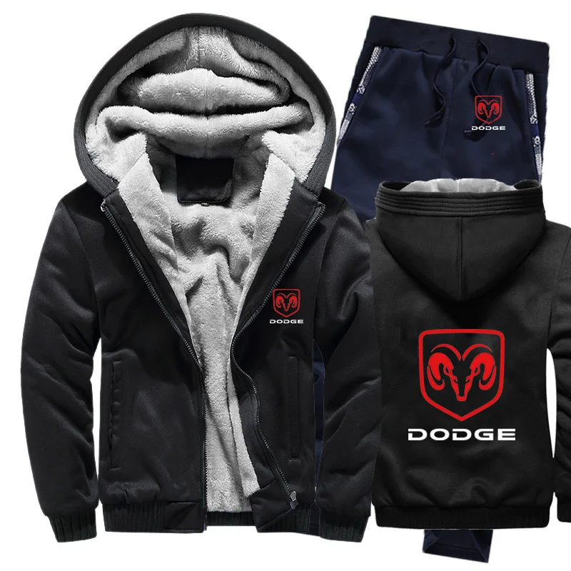 Зимние толстовки для мужчин Dodge с логотипом автомобиля, мужские толстовки с капюшоном, костюм из плотного теплого флиса и хлопка, спортивный костюм на молнии, мужская куртка+ штаны, комплекты из 2 предметов - Цвет: 810