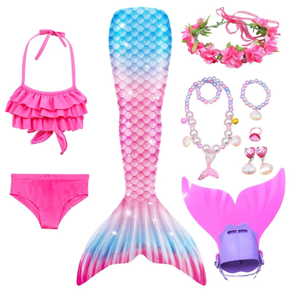 Kid Girls Swimming Mermaid Tail Costume Cosplay Children Swimsuit Bikini Monofin