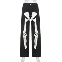 Retro Skeleton Print Denim Jeans 1