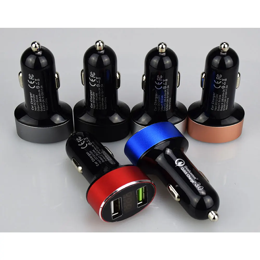 DSYCAR 1 шт. QC 3,0 универсальное автомобильное зарядное устройство с двумя usb-портами, мини зарядное устройство для быстрой зарядки, светодиодный дисплей для всех устройств IOS Android Smart