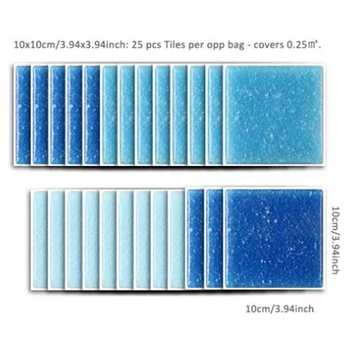 

25pcs Stick On Blue Mixed Mosaic Tile Wall Sticker Waterproof Wall Mounted Stickers Home Bath Kitchen Walls Decor
