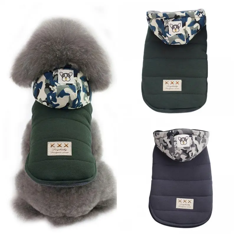 Зимняя одежда для собак камуфляжная с капюшоном утолщенная хлопковая одежда для животных две ноги теплая мягкая шапка для собак пальто куртки для бульдога