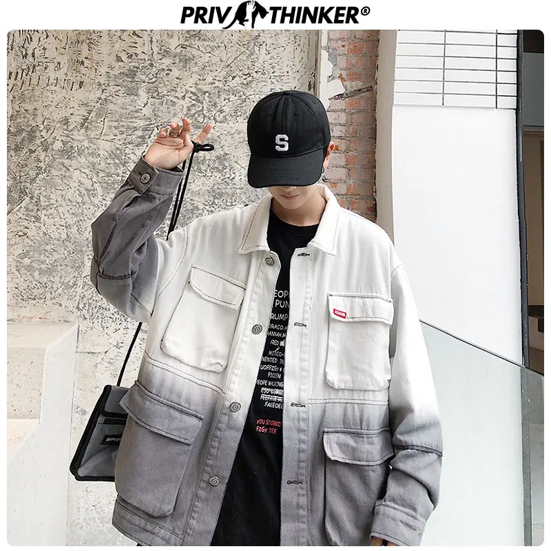 Privathinker осенняя куртка-карго с карманами, куртка-бомбер, Повседневная Уличная одежда, Рабочие куртки с градиентом, пальто для улицы