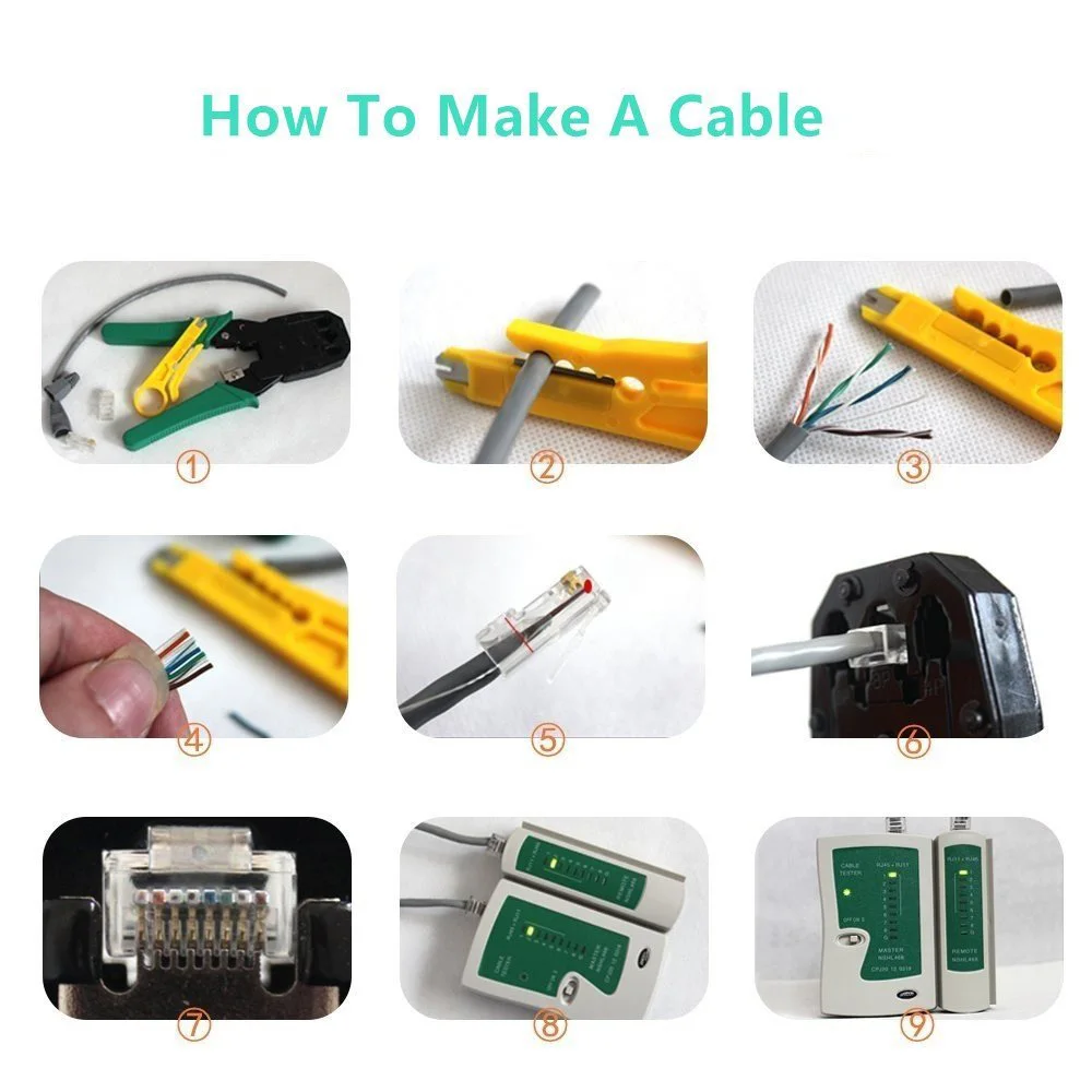 11 шт./компл. RJ45 RJ11 RJ12 CAT5 CAT5e портативный набор инструментов для ремонта локальной сети Utp кабельный тестер и плоскогубцы Обжимные Щипцы штекер зажим ПК