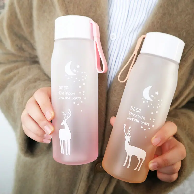 

Cute Student Simple Korean-style Plastic Cup Large Capacity Creative Portable Cool Elk Glass Drop-resistant Portable Bottle