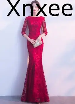 

Xnxee Long Formal Sleeve Dresses Burgund Color Vestido Plus Size Party Vestido de novia