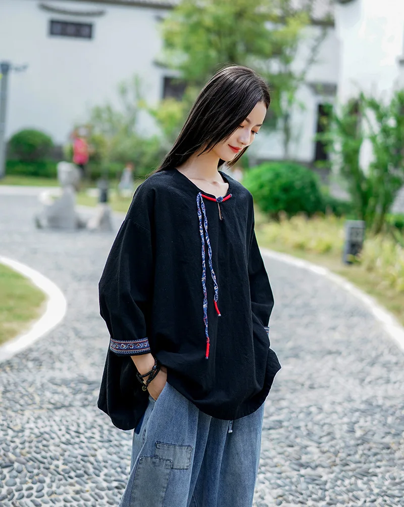 Women Loose Cotton Linen Patchwork Bat Sleeve Tees Shirts Tops Female Fall Plus Size T-shirt Ladies Batwing Sleeve Tee Shirt