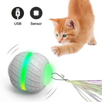 

Cat Toy Electronic Pet Cat Teaser with LED Wheels Smart Automatic Rechargeable Flash Rolling Colorful Light Cat Sticker